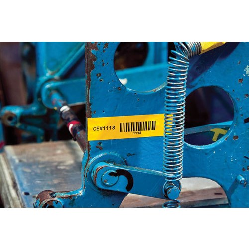 Etiquetas de vinilo con adhesivo permanente para todo tipo de clima (blanco sobre amarillo)